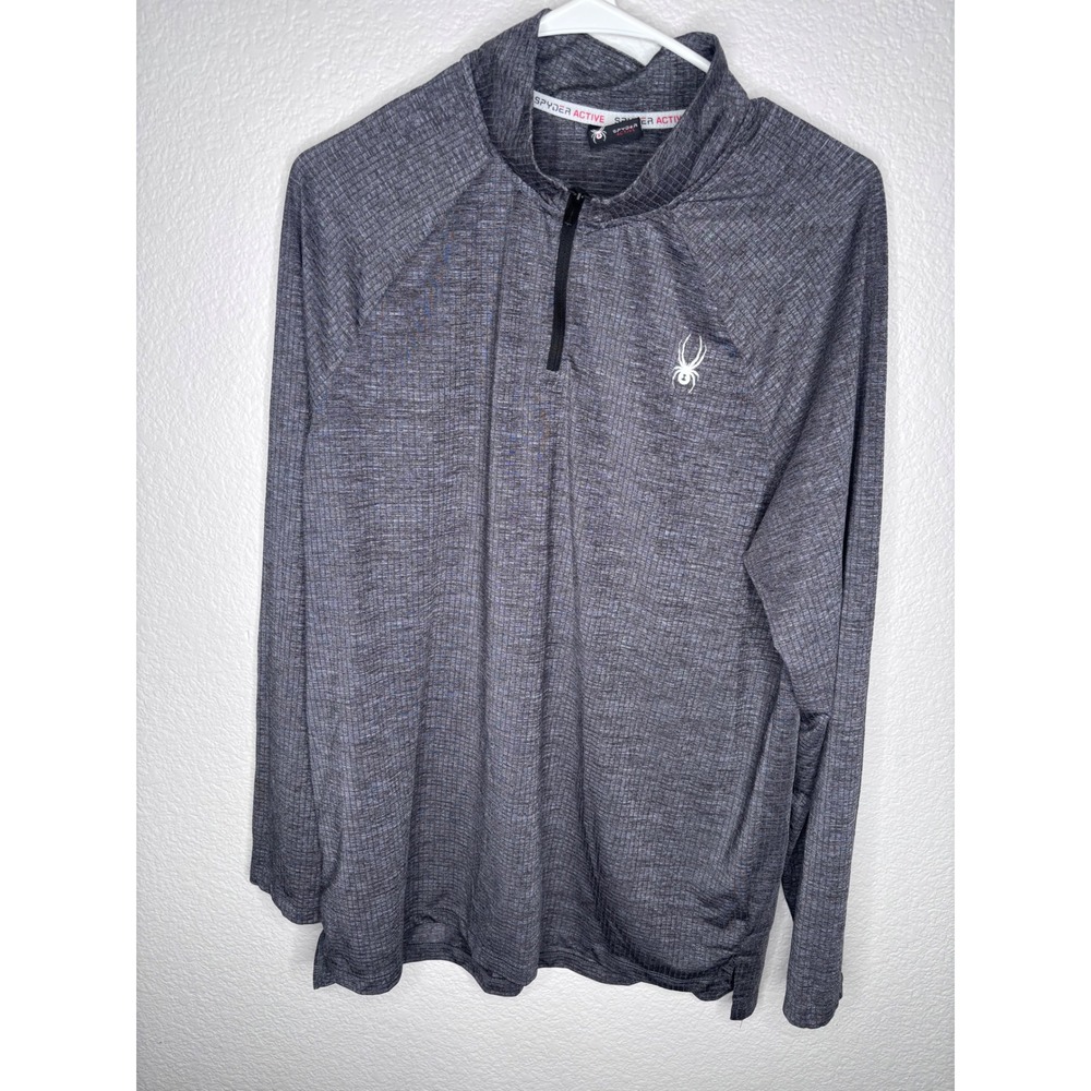Spyder Active Mens Large Gray HeatheredGrid Quarter Zip Pullover Long Sleeve Top